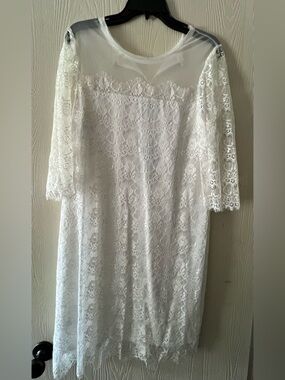 BCBG White Lace Overlay Sheath Dress